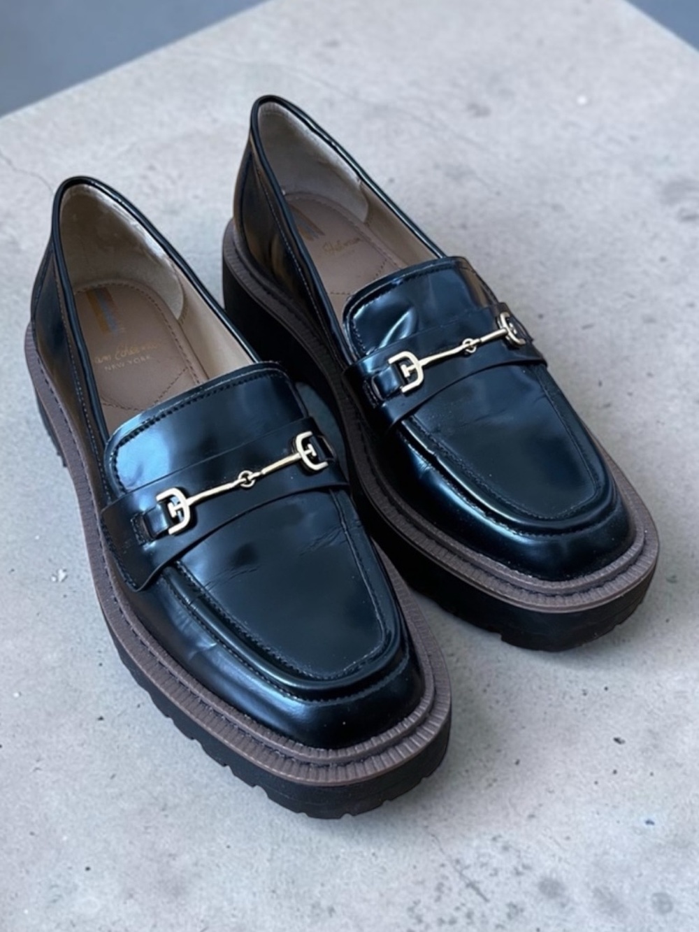 Sam Edelman Laurs Platform Lug Sole Loafer Black Bit Hardware Women’s Size 7.5
